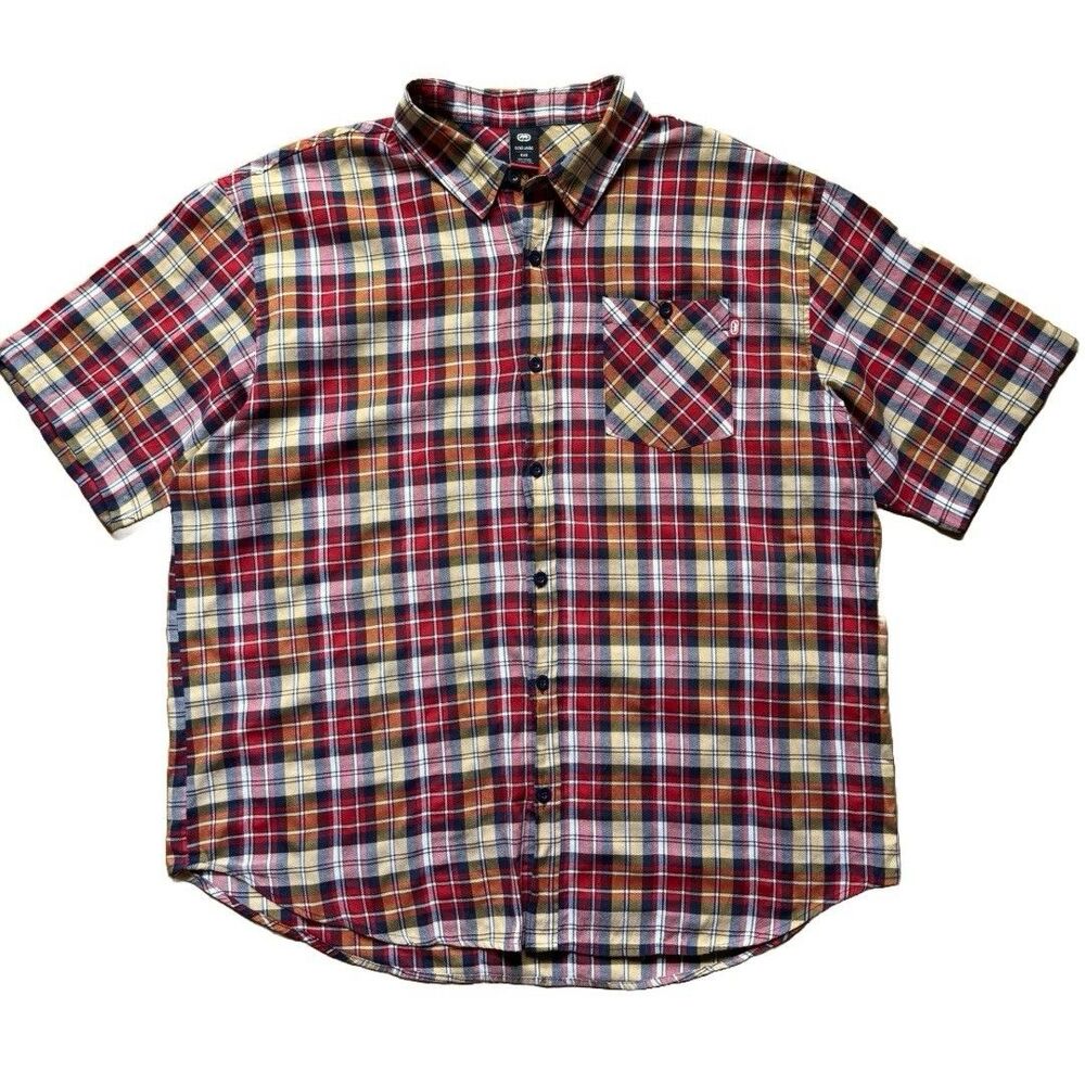 Ecko Unltd. Shirt Men's 4XB Red/Black Plaid Short Sleeve Casual Button Down
